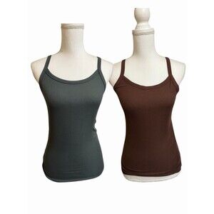 Bundle 2 No Boundaries Women's Junior's M 7/9 Tank Tops Green & Brown